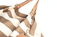 Load image into Gallery viewer, Weekend BAG, canvas and leather bag, striped brown. Personalized with name.
