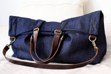 Load image into Gallery viewer, Weekend BAG, denim and leather bag, blue. Personalized with name