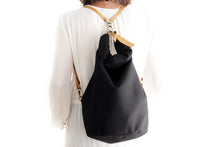 Load image into Gallery viewer, Cleo CONVERTIBLE BACKPACK, leather backpack, made of  italian Suede leather, Black color.