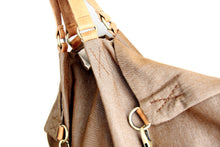 Load image into Gallery viewer, Weekend bag canvas and leather shoulder bag, brown. Personalized bag with name
