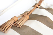 Load image into Gallery viewer, Vale BACKPACK, canvas and leather backpack, striped brown. Personalized with your initials.