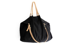 Load image into Gallery viewer, Weekend bag canvas and leather shoulder bag, black. Personalized bag with name