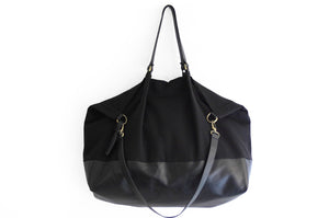 Weekend bag, canvas and leather bag, black. Personalized with name