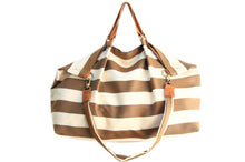 Load image into Gallery viewer, Weekend BAG, canvas and leather bag, striped brown. Personalized with name.
