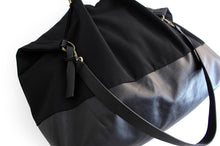 Load image into Gallery viewer, Weekend bag, canvas and leather bag, black. Personalized with name