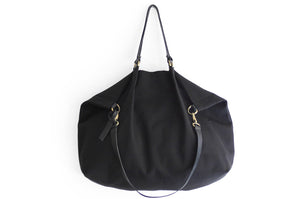 Weekend bag, canvas and leather bag, black; personalized with name.