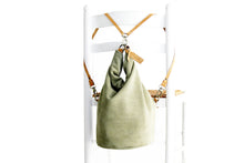 Load image into Gallery viewer, Cleo CONVERTIBLE BACKPACK, leather backpack, made of  italian Suede leather, Olive color.