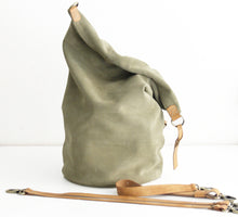 Load image into Gallery viewer, Cleo CONVERTIBLE BACKPACK, leather backpack, made of  italian Suede leather, Olive color.