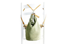 Load image into Gallery viewer, Cleo CONVERTIBLE BACKPACK, leather backpack, made of  italian Suede leather, Olive color.