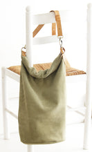 Load image into Gallery viewer, Cleo CONVERTIBLE BACKPACK, leather backpack, made of  italian Suede leather, Olive color.