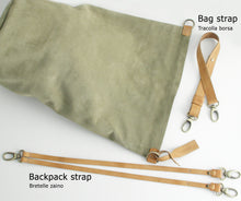 Load image into Gallery viewer, Cleo CONVERTIBLE BACKPACK, leather backpack, made of  italian Suede leather, Olive color.