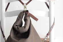 Load image into Gallery viewer, Cleo CONVERTIBLE BACKPACK in bag, canvas and leather backpack, Brown color.