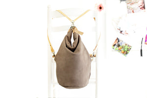 Cleo CONVERTIBLE BACKPACK, leather backpack, made of  italian leather, Taupe color.