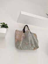 Load image into Gallery viewer, Double Face bag: Italian leather and Map fabric, TOTE bag and shoulder bag. Rebecca Bag