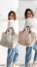 Load image into Gallery viewer, Double Face bag: Italian leather and Map fabric, TOTE bag and shoulder bag. Rebecca Bag