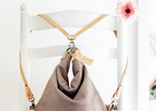 Load image into Gallery viewer, Cleo CONVERTIBLE BACKPACK, leather backpack, made of  italian leather, Taupe color.