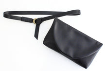 Load image into Gallery viewer, Waist bag, belt bag or Clutch, made of very soft leather, black. Waist bag