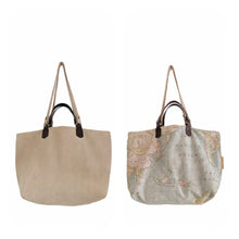 Load image into Gallery viewer, Double Face bag: Italian leather and Map fabric, TOTE bag and shoulder bag. Rebecca Bag
