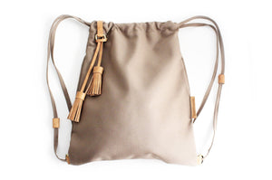 Vale BACKPACK, canvas and leather backpack, brown. Personalized with your initials