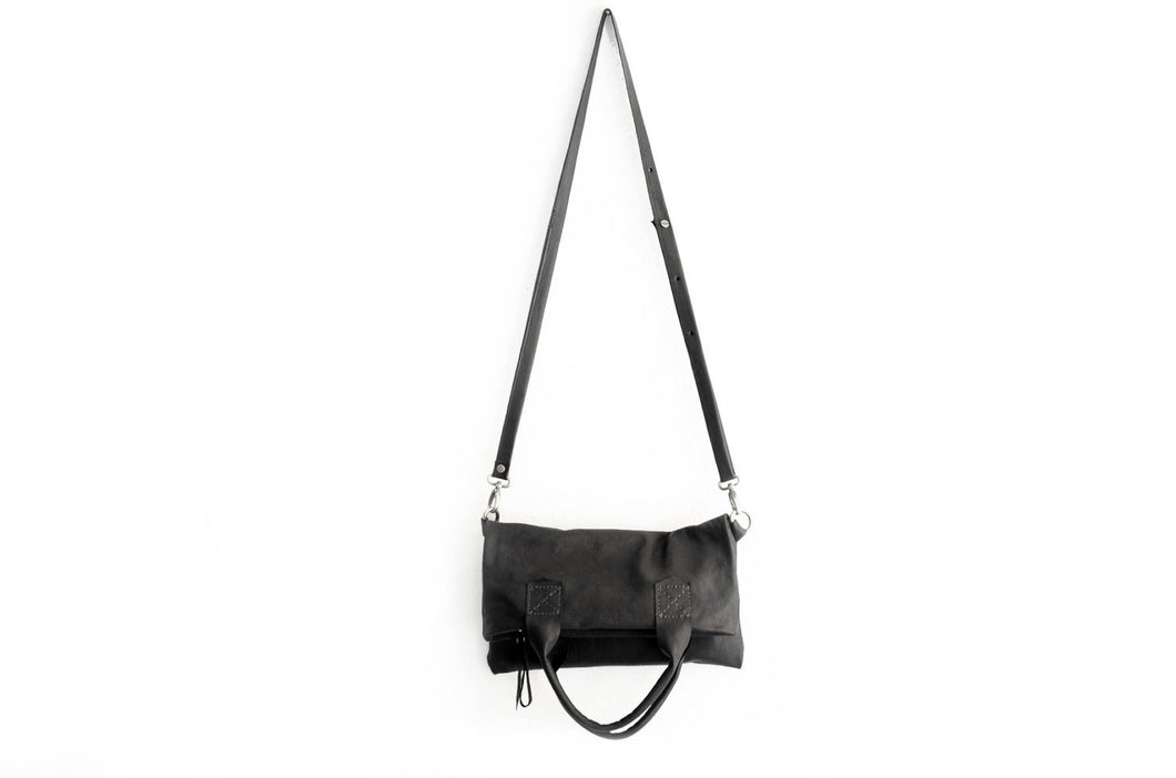 Leather CROSSBODY bag made of italian leather  color black. Laura leather crossbody and hand bag