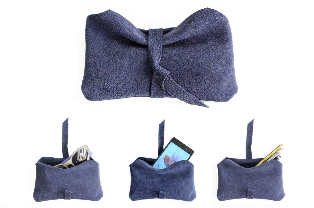 Camy Phone case, Little pouch, eyeglasses holder, pencil case made of italian leather, blue