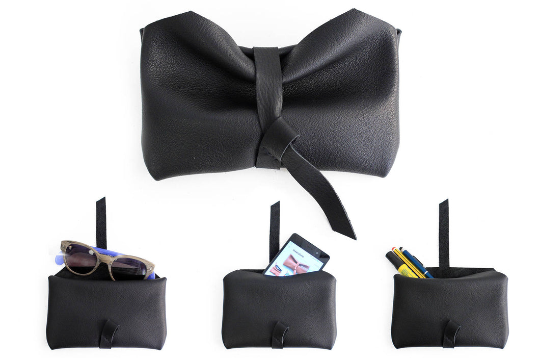 Camy Phone case, little pouch, eyeglasses holder, pencil case made of italian leather, black.