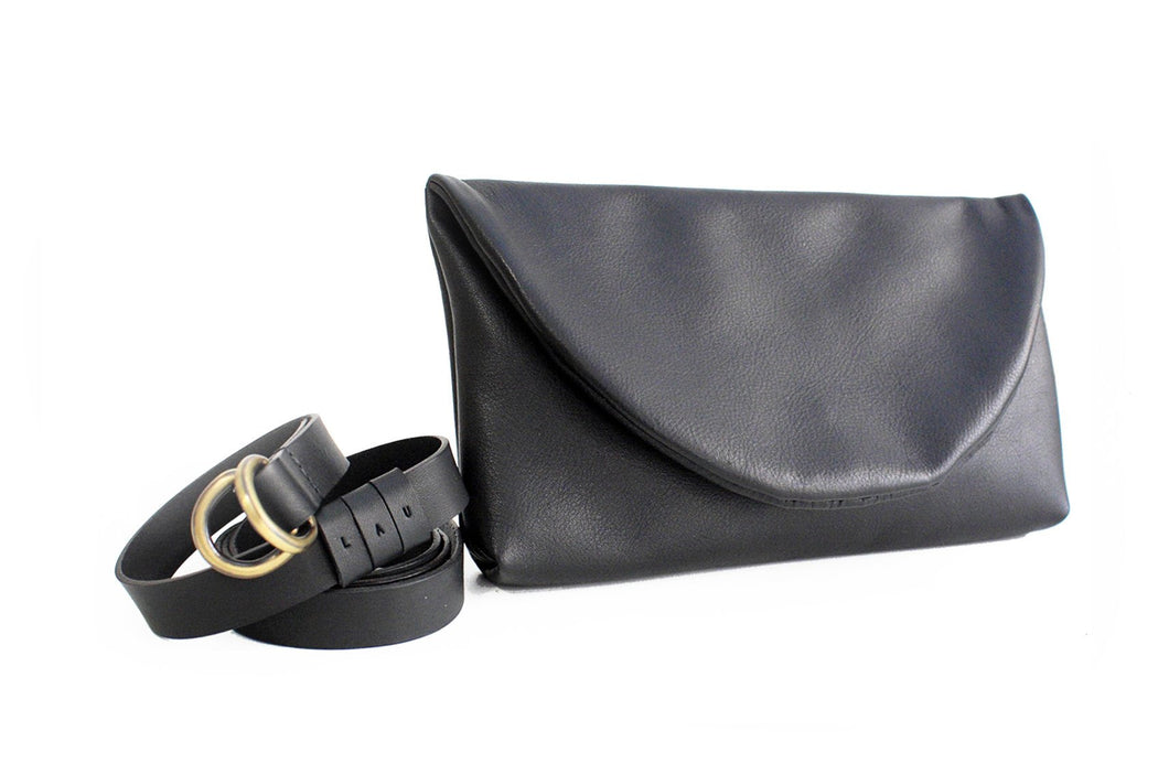 Clutch, Waist bag, belt bag, leather belt, made of very soft nappa leather, black. Waist bag