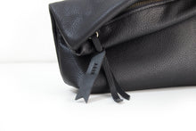 Load image into Gallery viewer, Black leather clutch bag or make-up pouch - AGUR clutch personalized with your name