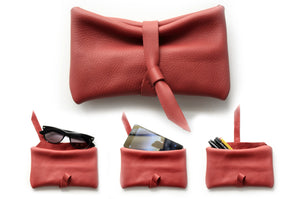 Camy Phone case, eyeglasses holder, pencil case made of italian leather, red