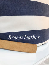 Load image into Gallery viewer, Cleo CONVERTIBLE BACKPACK in bag, canvas and leather backpack, Striped Blue color.